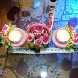 گلدان گل رزبه همراه جا شمعی دست ساز خمیر ایتالیایی