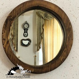 آینه گرد چوبی دیواری قطر 25 سانت آینه و قابل تغییر در سایز آینه و قاب