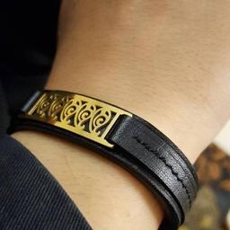 دستبند چرم طبیعی با انواع پلاک استیل طلا و نقره