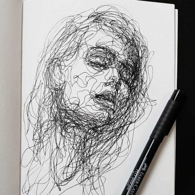 طراحی چهره، نقاشی چهره، طراحی خط خطی، نقاشی با خودکار مناسب هدیه (سایز 15×20)، نقاشی خاص از چهره