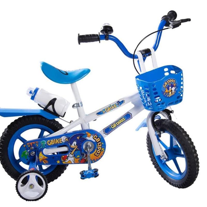 دوچرخه آبی سونیک سایز12 مناسب 2تا7سال دارای کمکی و سبد و قمقمه با قابلیت تنظیم ارتفاع صندلی و فرمان