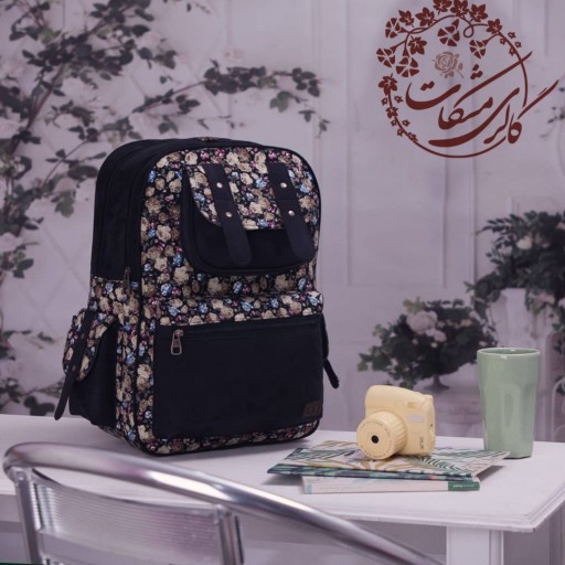 کوله پشتی گل گلی مدل یاس همراه با ست کیف آرایش (طرح 13) -گالری مشکات در باسلام
