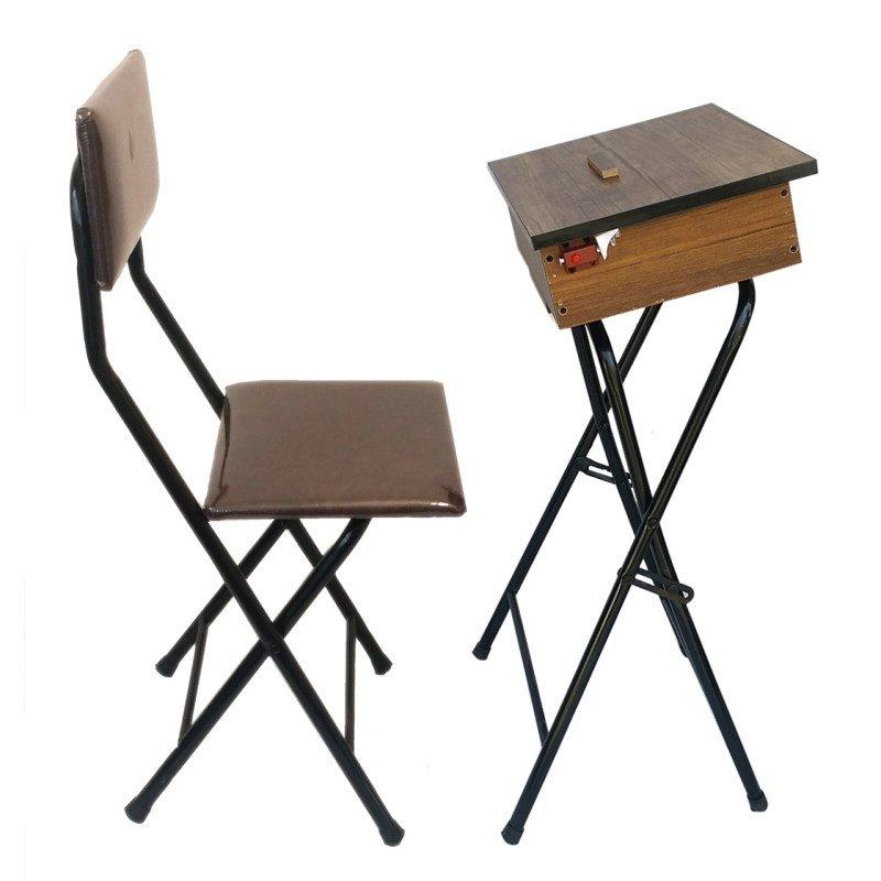 میز نماز باکس دار (ضدخش،تاشو،تنظیم شونده ارتفاع) همراه با صندلی رنگ  قهوه ایی