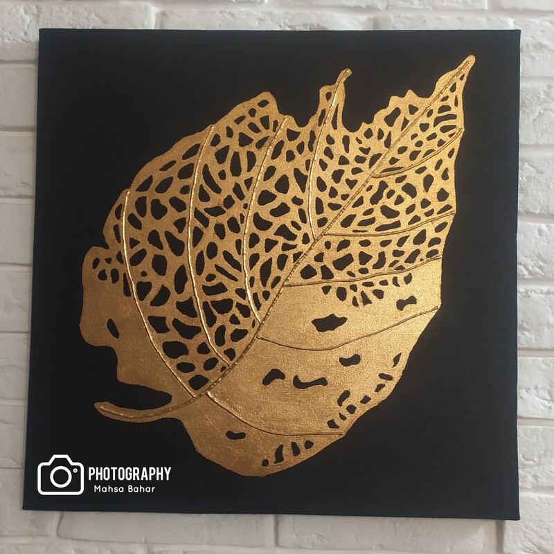 تابلو دکوراتیو مدرن دست ساز کار شده با اکرولیک و ورق طلا 