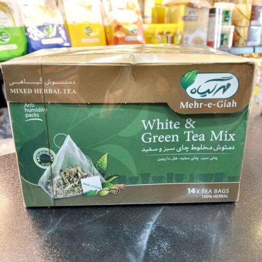 دمنوش مخلوط چای سبز و سفید مهرگیاه