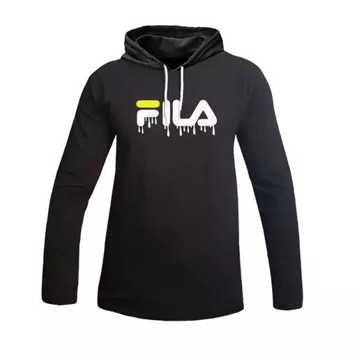 تیشرت کلاه دار آستین بلند مردانه مشکی مدل FILA1