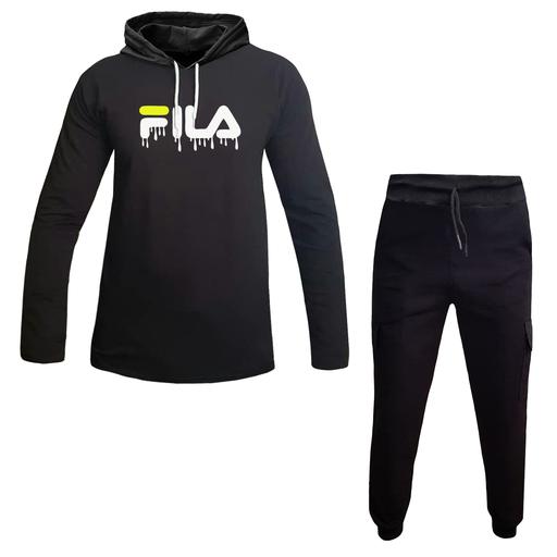 ست هودی کلاه دار مردانه آستین بلند مشکی مدل FILA