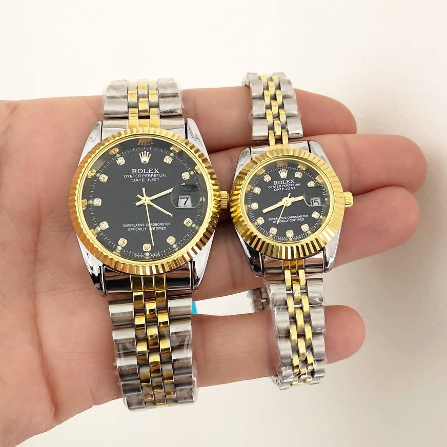 ساعت ست زنانه و مردانه  رولکس شیشه ذره بینی دو رنگ