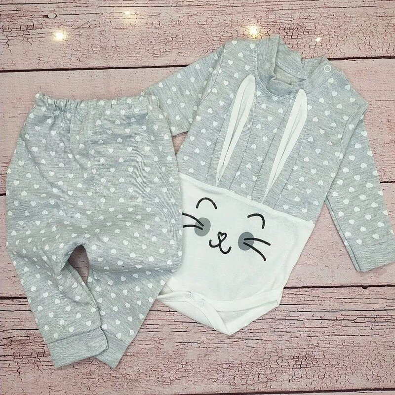 لباس نوزادی دو تکه طرح خرگوش ( سایز 1 ، 2 و 3 )
