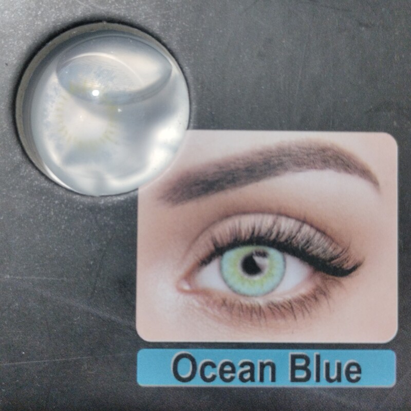 لنز  چشم فصلی رنگ آبی اقیانوسی( Ocean Blue) ساخت کره بامجوز بهداشت واستاندارد اروپا CE  پک کامل(لنز و جالنزی و مایع لنز)