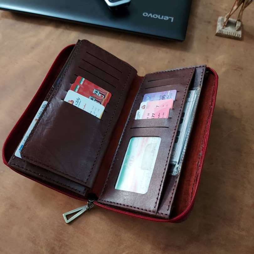 کیف مدارک چرمی چرم طبیعی دست دوز برند اس تی