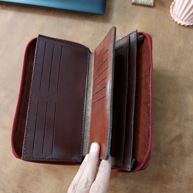 کیف مدارک چرمی چرم طبیعی دست دوز برند اس تی