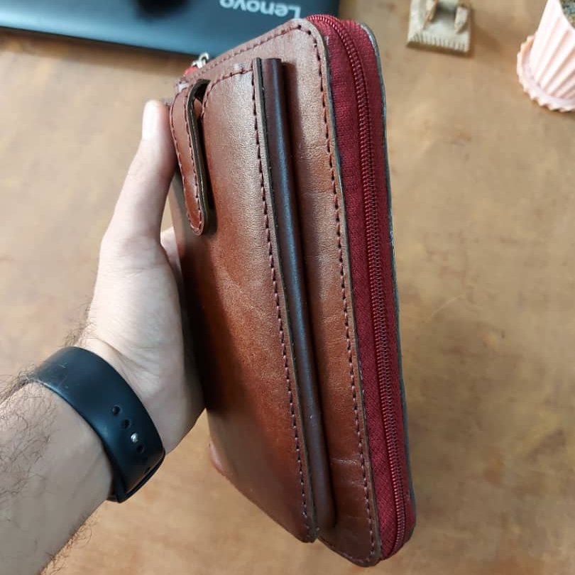 کیف مدارک چرمی چرم طبیعی دست دوز برند اس تی