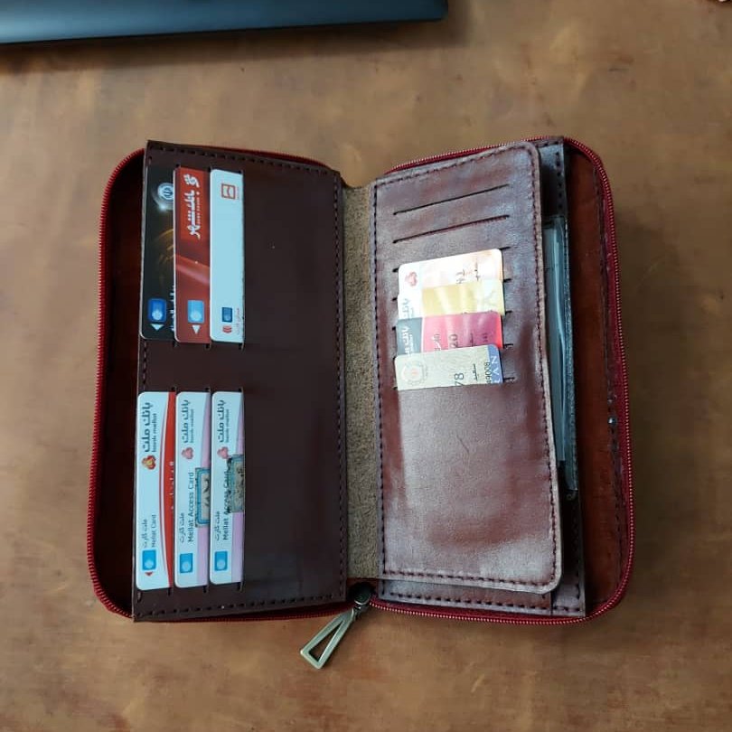 کیف مدارک چرمی چرم طبیعی دست دوز برند اس تی