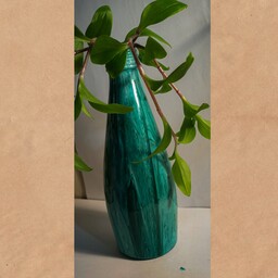 گلدان شیشه ای رنگ روغنی سفید و سبز (18 سانت)
