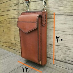 بهترین کیف موبایل و پول دوشی دستی اسپرت چرم طبیعی دستدوز عسلی برند ایزاکو مدل i-212