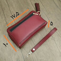 کیف لوازم آرایش و پول چرم طبیعی زرشکی دستدوز i-151 برند ایزاکو