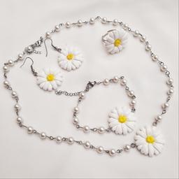 ست کامل گل بابونه استیل رنگ ثابت قابل تنظیم سایز گوشواره گردنبند دستبند