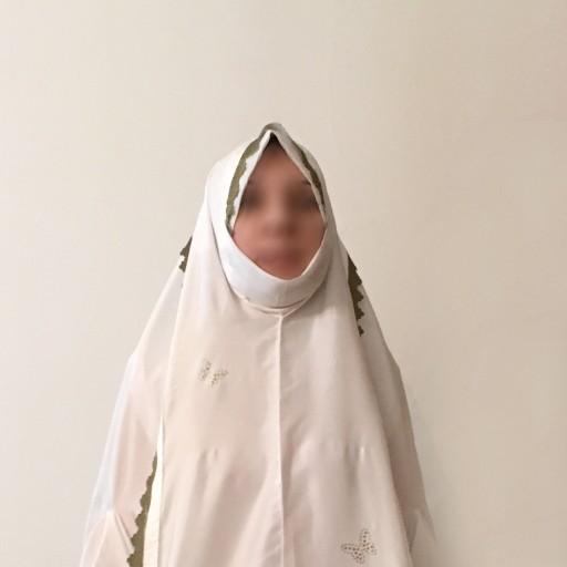 چادر نماز دخترانه رنگ سفید مدل صدفی قد 140