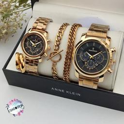 ست ساعت و دستبند زنانه و مردانه رومانسون طلایی  با انگشتر  با ارسال رایگان