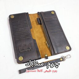 کیف چرم  طبیعی کاملاً  دست دوز   قهوه ای  کیف پول کیف کیهان 