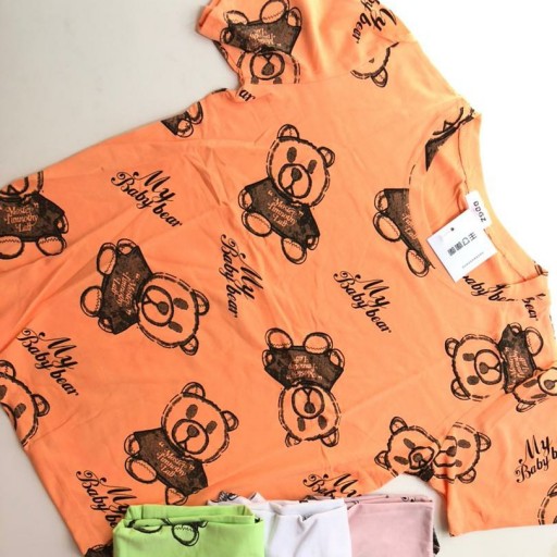 تیشرت زنانه نخ پنبه درجه یک وارداتی طرح خرس نارنجی