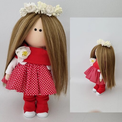 عروسک روسی عروسک باربی عروسک دخترانه جدید روسی قد 35 الی 38 برند فشن رنگ قرمز عروسک بانمک 