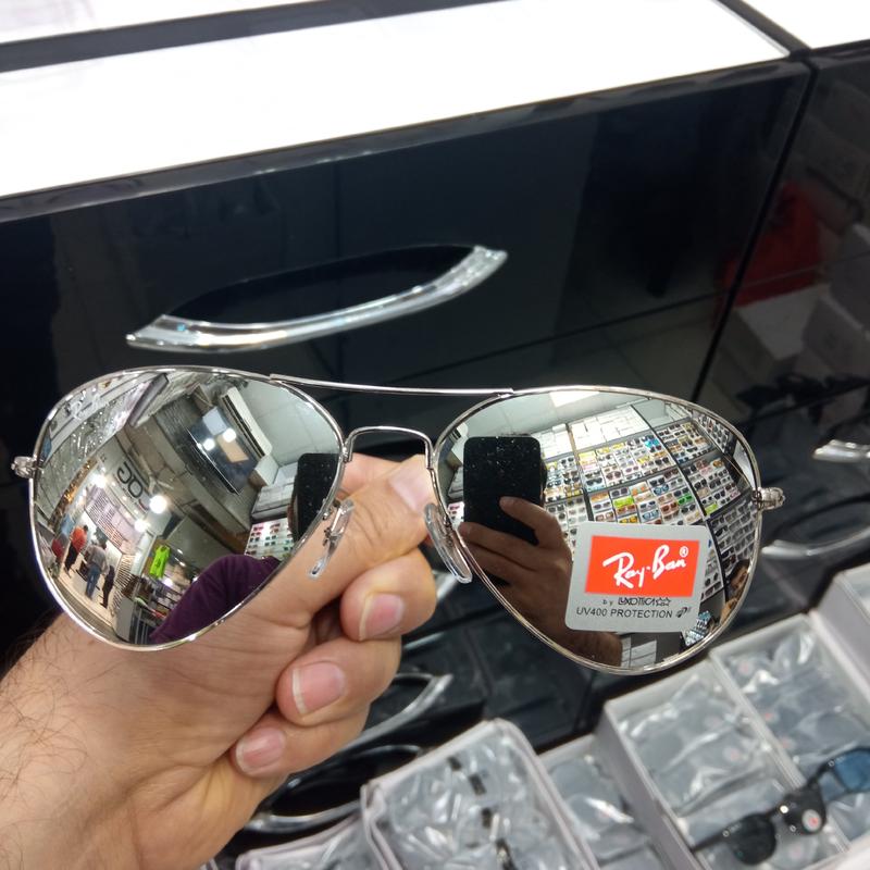 عینک آفتابی خلبانی شیشه جیوه ای آینه ای مارک ریبن رنگ جیوه ای