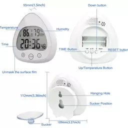 ساعت ضد آب زنگ دار و تایمردار سفید مناسب برای حمام آشپزخونه یوگا وغیره