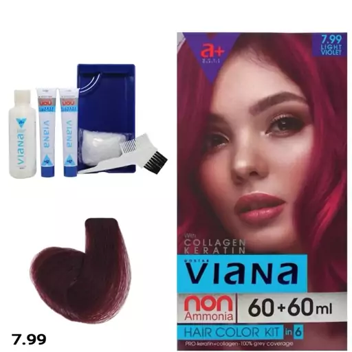 کیت رنگ موی بدون آمونیاک شرابی روشن ویاناVIANA 7.99 نتیجه در  15 دقیقه