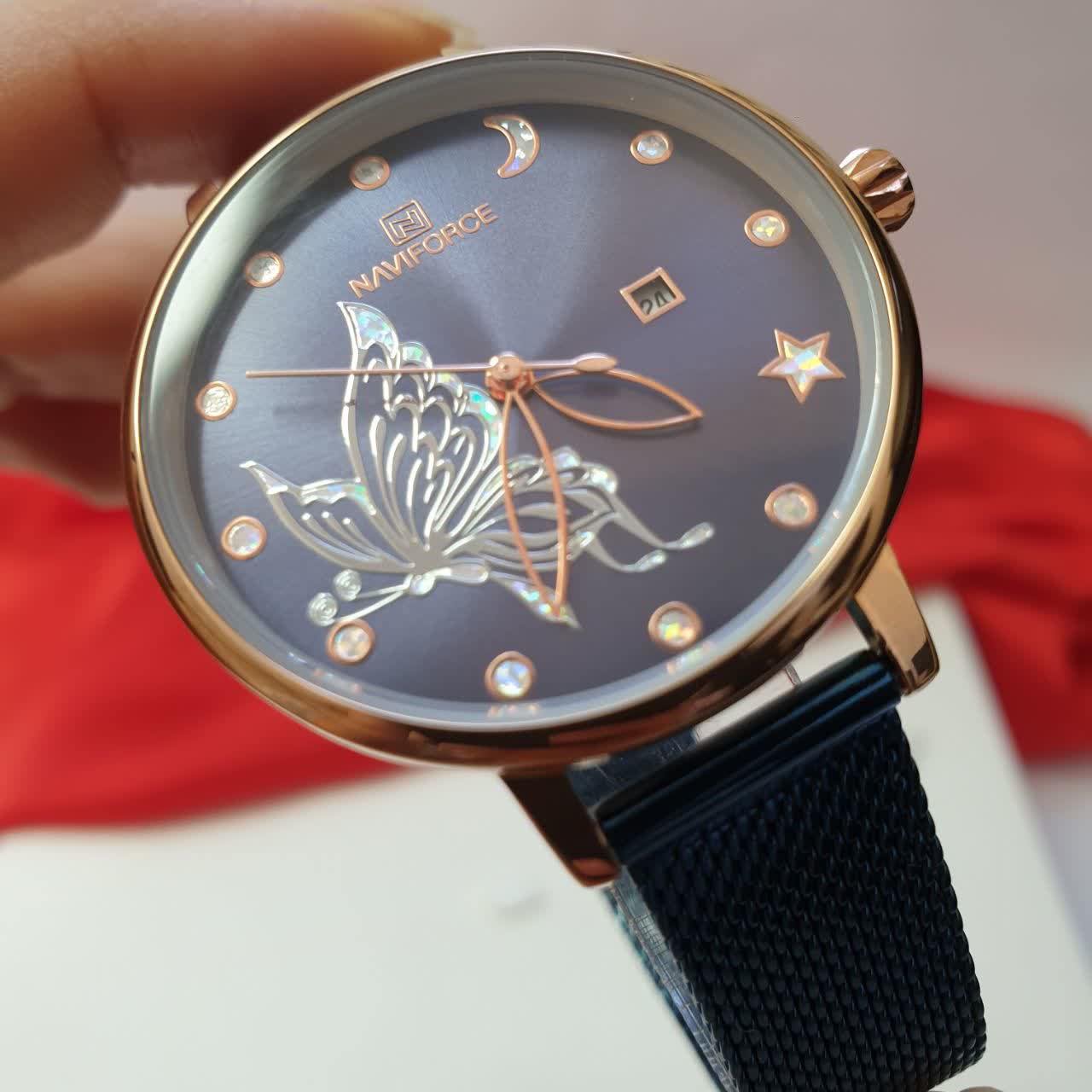 ساعت ناویفورس زنانه رنگ ثابت ضد حساسیت موتور ژاپن بند حصیری اصلی