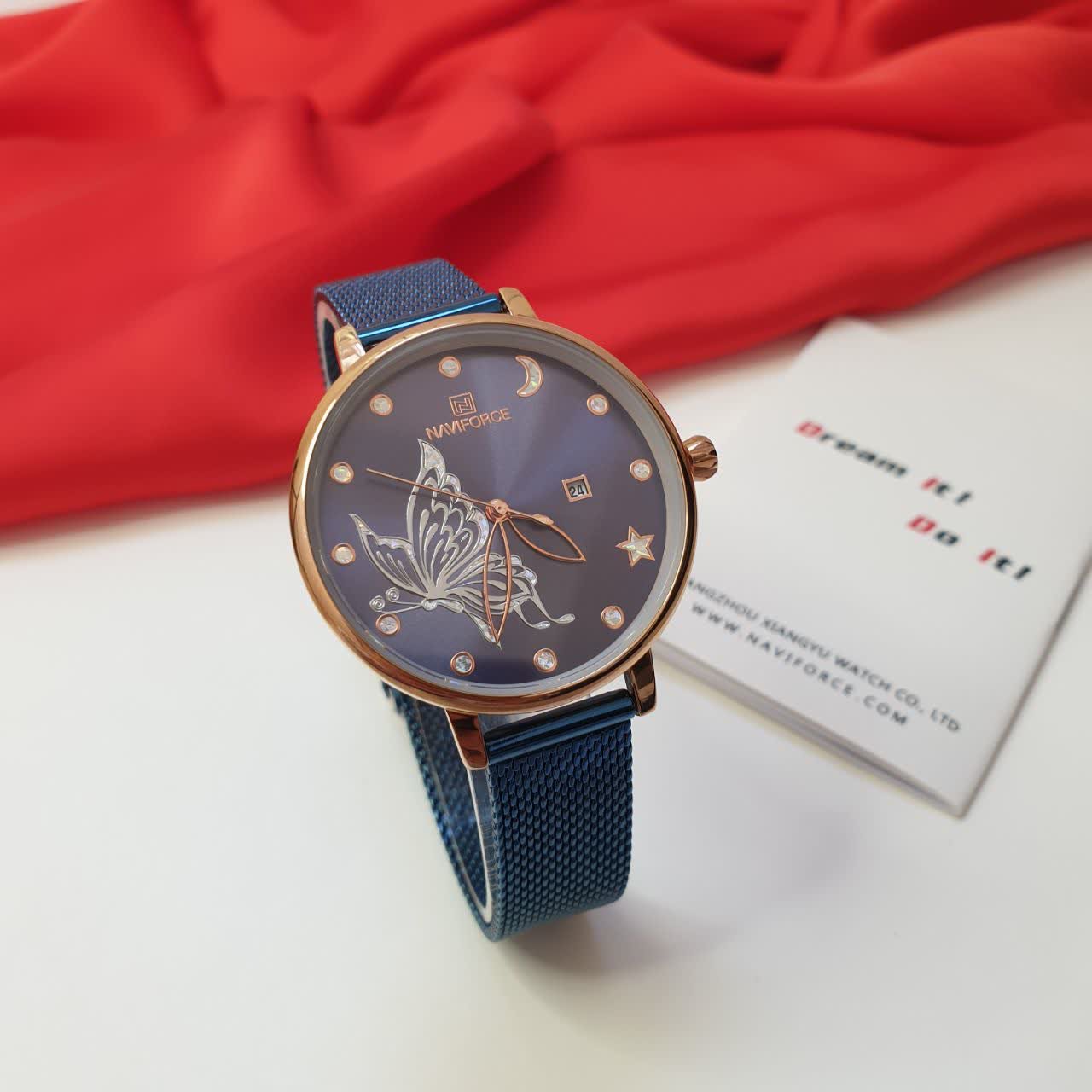 ساعت ناویفورس زنانه رنگ ثابت ضد حساسیت موتور ژاپن بند حصیری اصلی