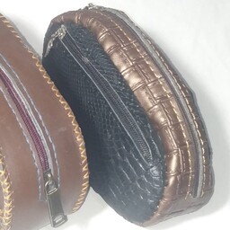 کیف بیضی چرم طبیعی دست دوز مشکی رنگ سایز متوسط  کد 003
