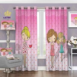 پرده اتاق خواب کودک دخترانه دو قواره پانچ طرح نقاشی دخترها کد S6704