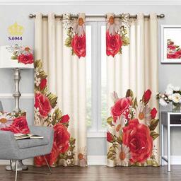 پرده اتاق خواب دو قواره پانچ گلدار طرح نقاشی گل رُز و گل داوودی کد S6944