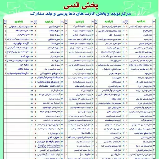 بسته30 تایی به قیمت عمده  - دعا کارتی جیبی عرضه مستقیم از تولید کننده  کلی جزئی از لیست انتخاب کنید و سفارش دهید