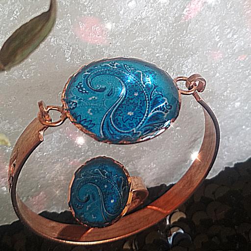 ست دستبند و انگشتر طرح سنتی رنگ آبی 