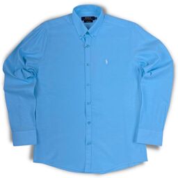 پیراهن مردانه آستین بلند پنبه ساده آبی POLO