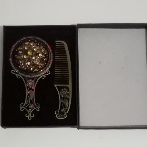 شانه و آینه سنتی فلزی جواهر نشان