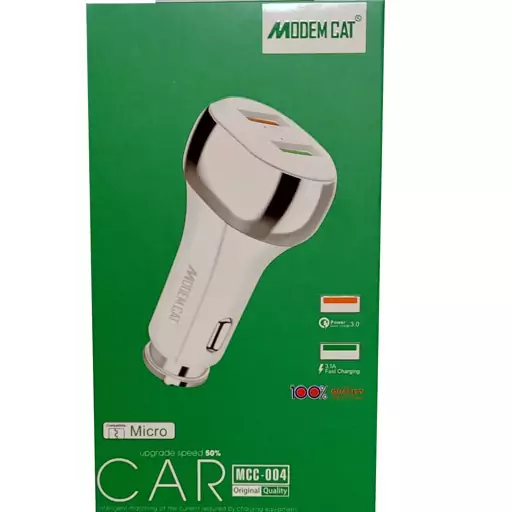 شارژر  فندکی  ماشین  میکرو  یو  اس بی مودم کت ( اندرویدی v8 ) مدل mcc - 004 سفید