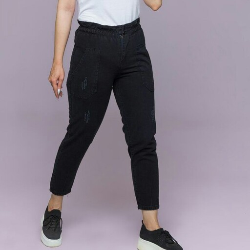 شلوار مام استایل جین  زنانه تک رنگ فقط مشکی سایز  40 42 44 46