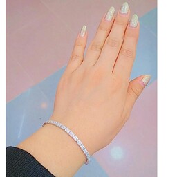 دستبند نقره زنانه تنیسی بدون ریزش نگین ضد حساسیت آبکاری طلا سفید