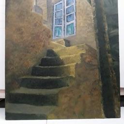 نقاشی رنگ روغن بوم ( خانه روستا ) 70 * 50