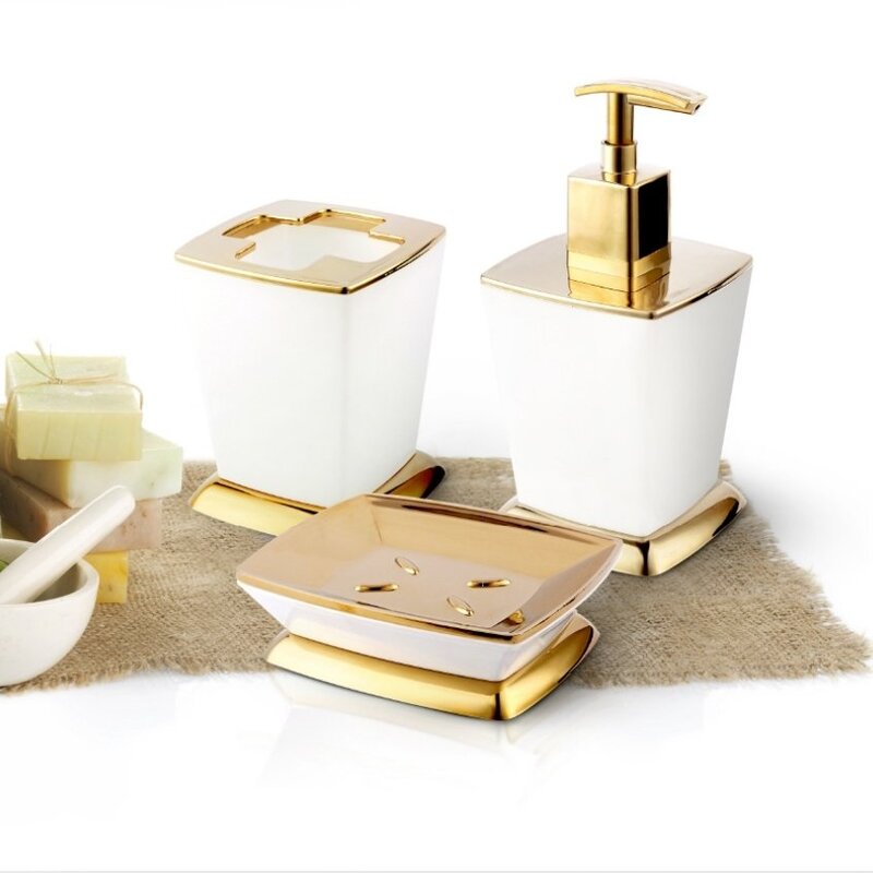 سرویس دستشویی پنج پارچه سفید طلایی سمفونی مدلی الیکا  ارسال رایگان 