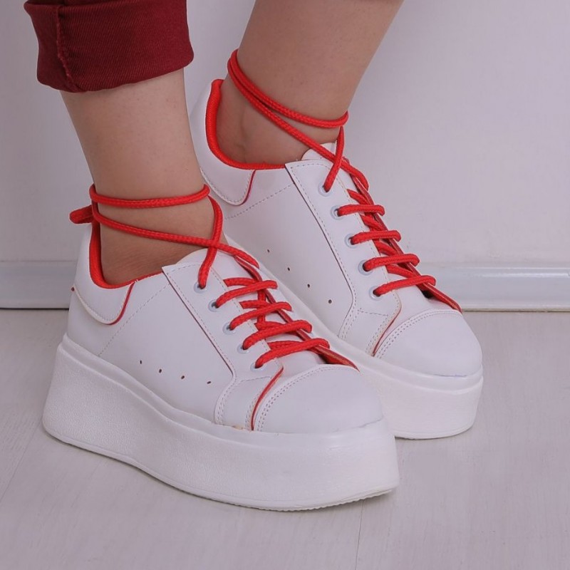 کفش پارما بندی سفید قرمز