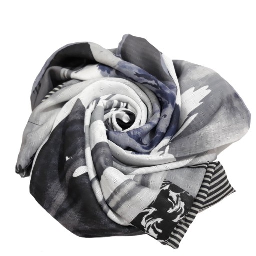 روسری گل درشت طوسی