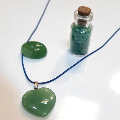 مجموعه سنگ سبز z2600 شامل گردنبند اونتورین، نگین عقیق، شیشه سنگ ارزوها (نمک، هالیت)