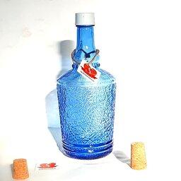 قرابه...بطری آب خورشیدی ژینا بلور آبی کبالتی با حجم یک ونیم لیتر و دو درب چوب پنبه و پلاستیکی 