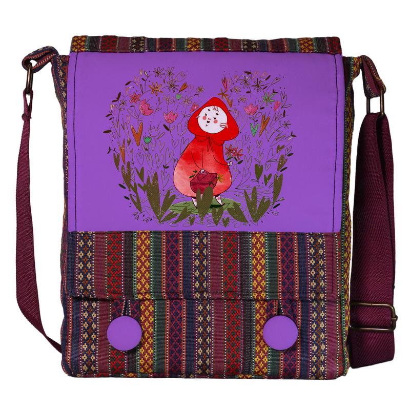 کیف دوشی دخترانه چی چاپ طرح شنل قرمزی با پارچه سنتی