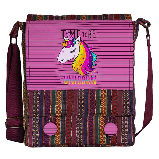 کیف دوشی چی چاپ طرح تکشاخ با پارچه سنتی کد unicorn